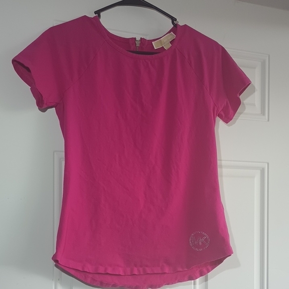 Michael Kors Shirt Womens Small Pink Cotton Short Sleeve Round Neck Back‎ Zip - Picture 1 of 9